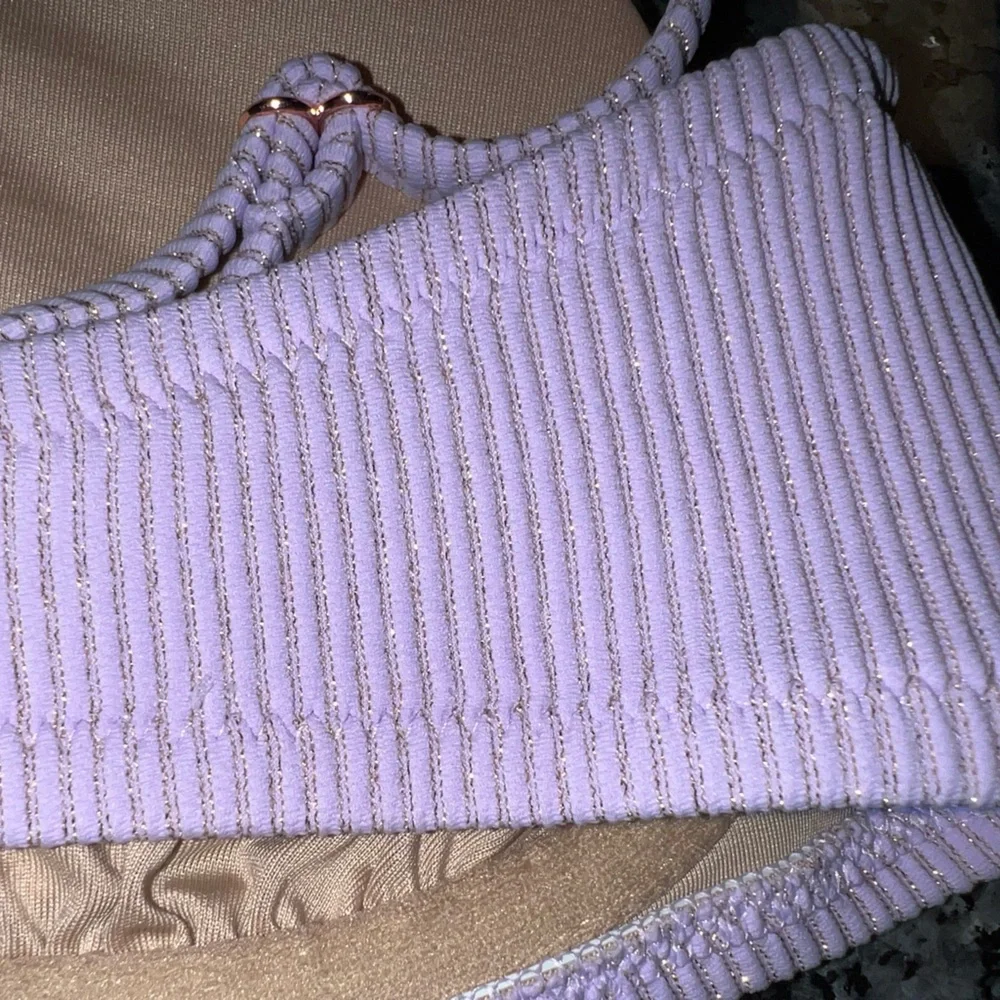 Shade & Shore Purple with Gold Sparkles V-Neck Bikini Top - Picture 6 of 6